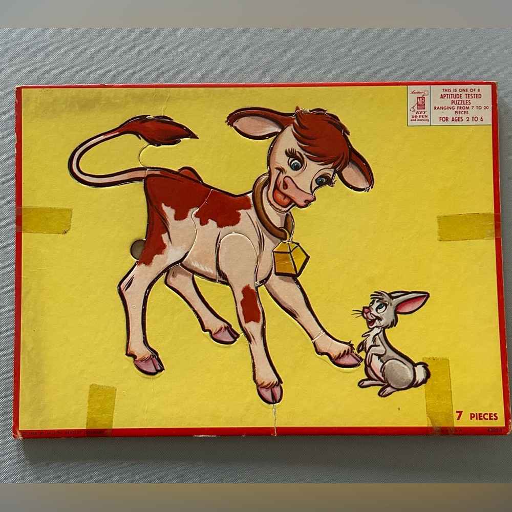 Vintage 1958 Whitman Cow Rabbit Tray Puzzle 4307-3 14.25 x 10.25"